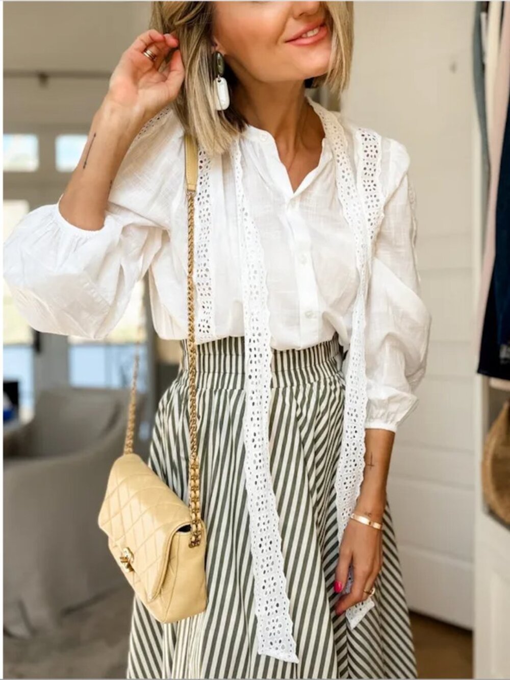 LOFT Petite Scalloped Eyelet Bow Blouse